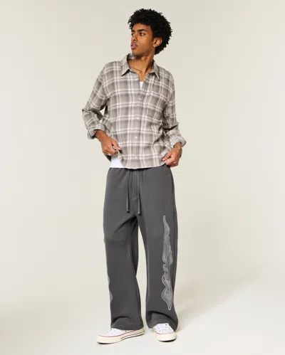 Hollister Double Flame Graphic Super Baggy Sweatpants In Gray