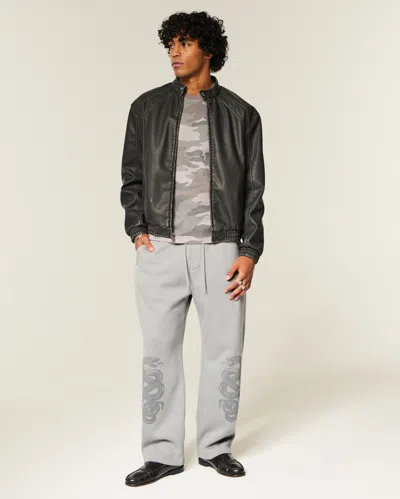 Hollister Double Snake Graphic Baggy Sweatpants In Gray