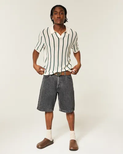 Hollister Dragon Graphic Baggy Jean Shorts In Neutral
