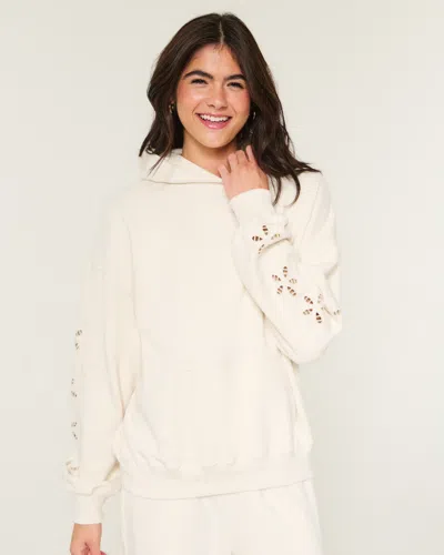 Hollister Easiest Embroidered Floral Cutout Hoodie In White
