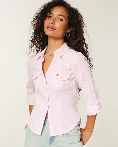 Hollister Easy Button-through Icon Shirt In Pink