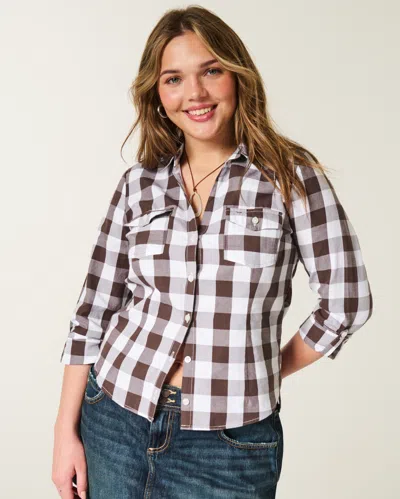 Hollister Easy Button-through Icon Shirt In Brown