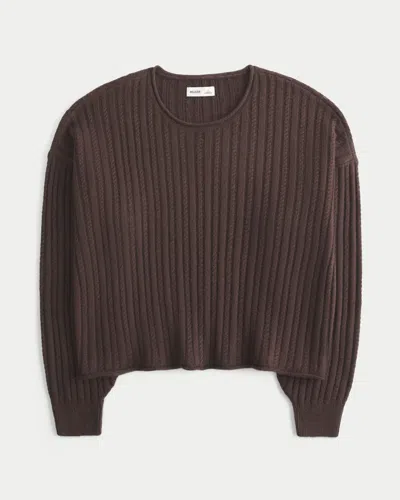 Hollister Easy Cable-knit Crew Sweater In Brown