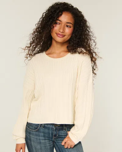 Hollister Easy Cable-knit Crew Sweater In Neutral