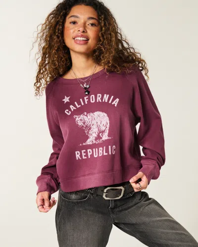 Hollister Easy California Republic Graphic Crew Sweatshirt In Purple