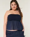 Hollister Easy Crochet-style Fabric Mix Strapless Top In Blue