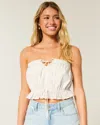 Hollister Easy Crop Strapless Lace Inset Tube Top In White