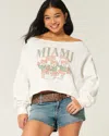 Hollister Easy Double Off-the-shoulder Miami Graphic Sweatshirt In White