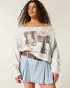 Hollister Easy Double Off-the-shoulder University Of Texas Graphic Sweatshirt In White