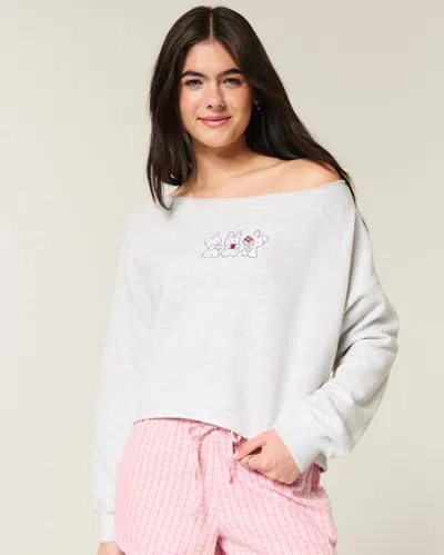 Hollister Easy Graphic Double Off-the-shoulder Sweatshirt In White
