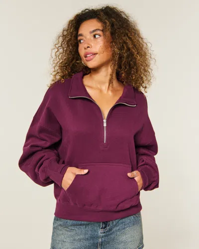 Hollister Easy Half-zip Sweatshirt In Brown