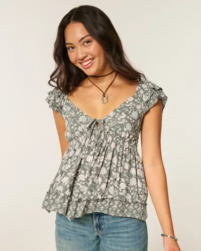 Hollister Easy Handkerchief Hem Babydoll Top In Green