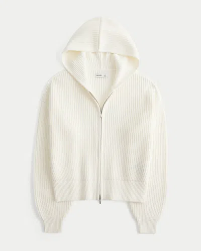 Hollister Easy Hooded Zip-up Sweater In White