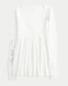 Hollister Easy Long-sleeve Butterfly Pattern Babydoll Top In White