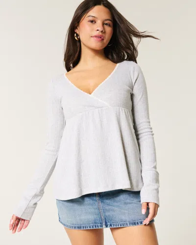 Hollister Easy Long-sleeve Pointelle Babydoll Top In Blue