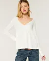 Hollister Easy Long-sleeve Pointelle Babydoll Top In White