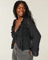 Hollister Easy Long-sleeve Ruffle Babydoll Top In Black