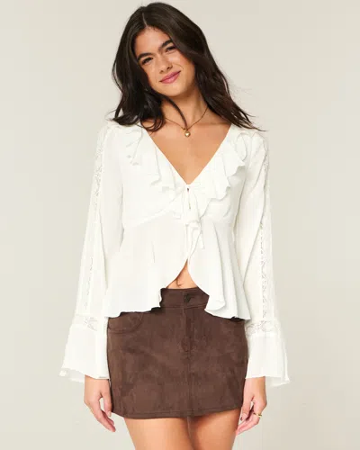 Hollister Easy Long-sleeve Ruffle Babydoll Top In White