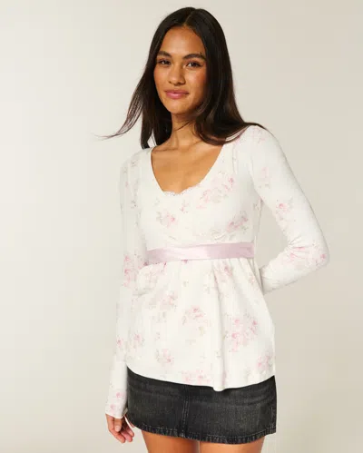 Hollister Easy Long-sleeve Wrap-front Babydoll Top In White