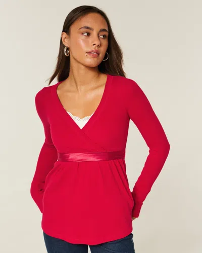 Hollister Easy Long-sleeve Wrap-front Babydoll Top In Red