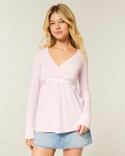 Hollister Easy Long-sleeve Wrap-front Babydoll Top In Pink