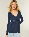 Hollister Easy Long-sleeve Wrap-front Babydoll Top In Blue