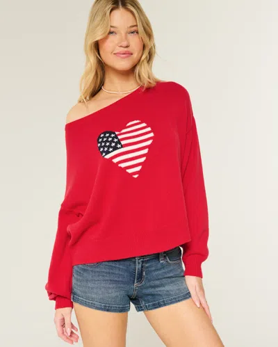 Hollister Easy Off-the-shoulder Heart Flag Graphic Sweater