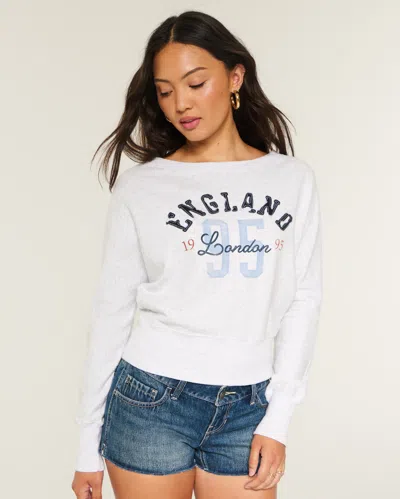Hollister Easy Off-the-shoulder England Graphic Sweatshirt In White
