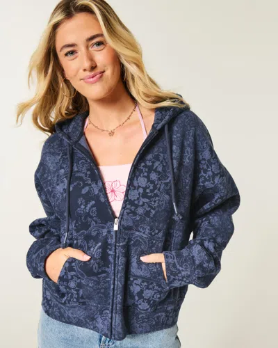 Hollister Easy Pattern Zip-up Hoodie In Blue