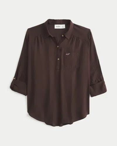 Hollister Easy Popover Shirt In Brown