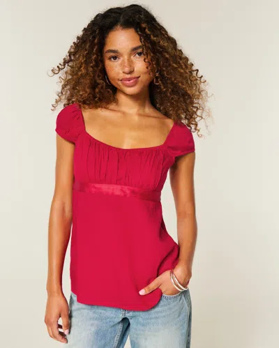 Hollister Easy Satin Tie Babydoll Top In Red
