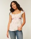 Hollister Easy Satin Tie Babydoll Top In Neutral