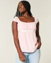 Hollister Easy Satin Tie Babydoll Top In Pink