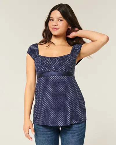 Hollister Easy Satin Tie Babydoll Top In Blue