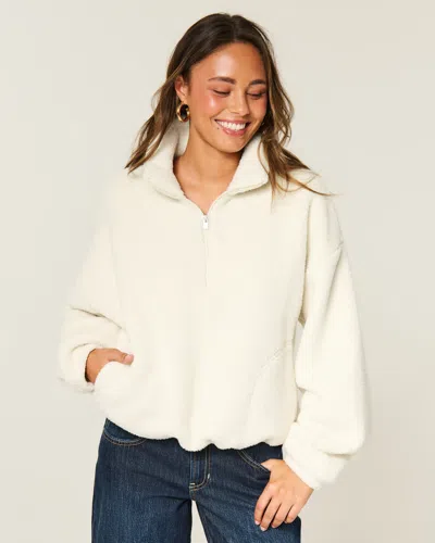 Hollister Easy Sherpa Half-zip Sweatshirt In White
