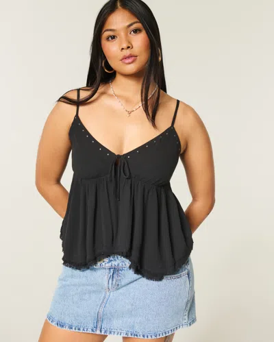 Hollister Easy Shine Ruffle Babydoll Top In Black
