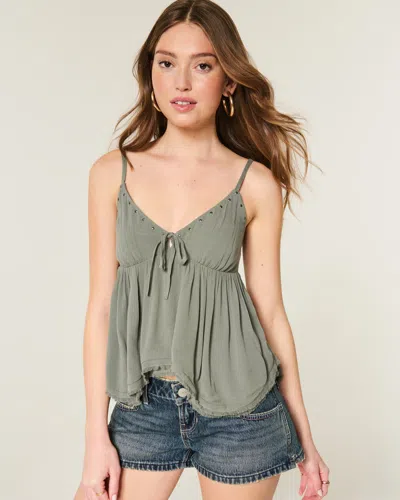 Hollister Easy Shine Ruffle Babydoll Top In Gray