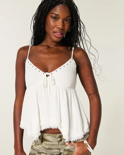 Hollister Easy Shine Ruffle Babydoll Top In White