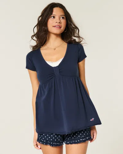 Hollister Easy Short-sleeve Babydoll Top In Burgundy