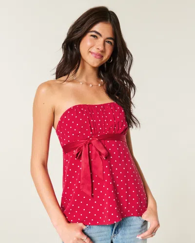 Hollister Easy Strapless Babydoll Top In Red