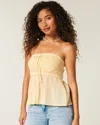 Hollister Easy Strapless Crochet Mix Babydoll Top In Neutral