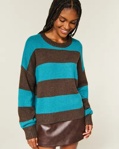 Hollister Easy Striped Crew Sweater In Blue