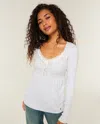 Hollister Easy Tie-back Henley Babydoll Top In White