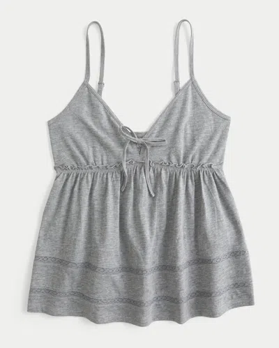Hollister Easy Tie Front Babydoll Top In Gray