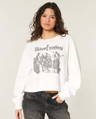 Hollister Easy Velvet Valley Graphic Crew Sweatshirt In White