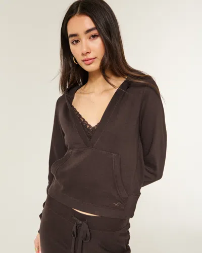 Hollister Easy V-neck Hoodie In Brown