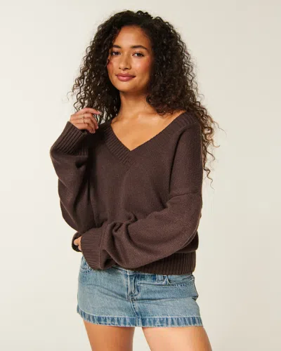 Hollister Easy V-neck Sweater In Brown