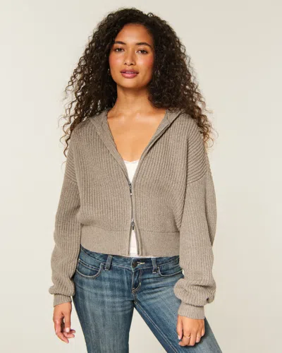 Hollister Easy Zip-up Sweater Hoodie In Neutral