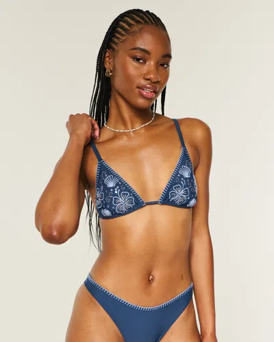 Hollister Embellished Stitch Over-the-shoulder Triangle Bikini Top In Blue
