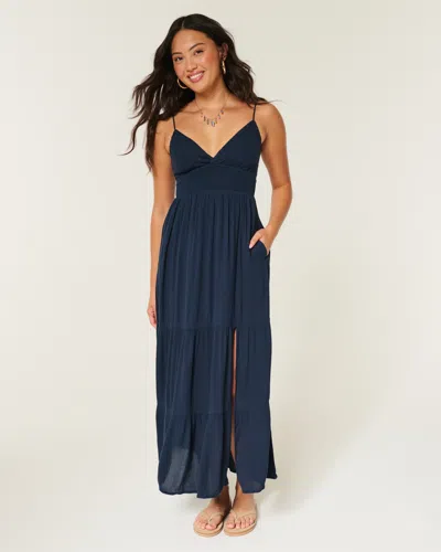 Hollister Embroidered Babydoll Maxi Dress In Blue